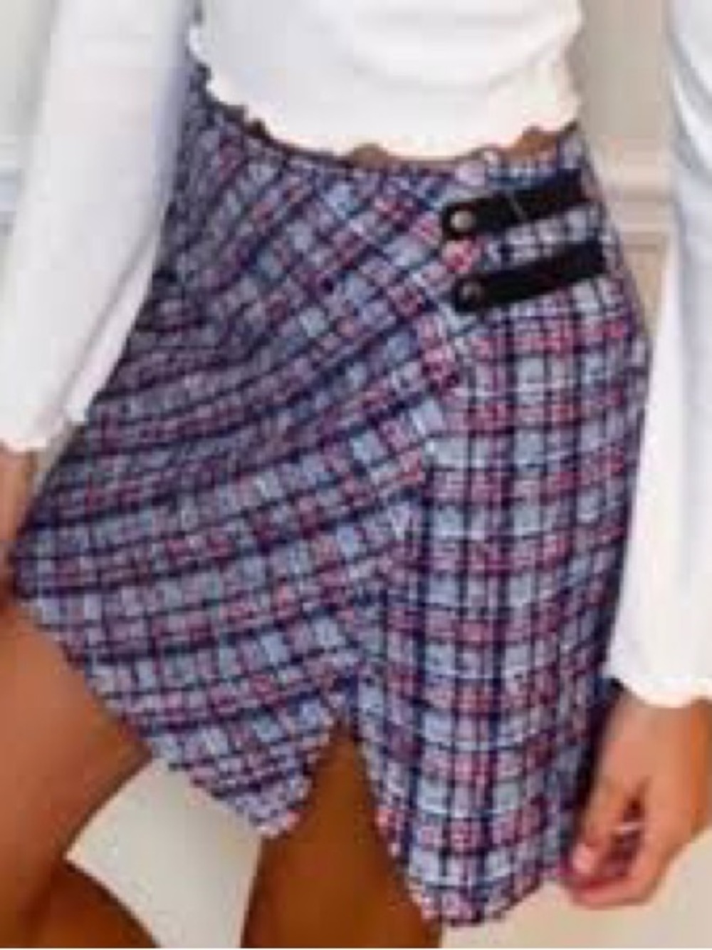 Urban Outfitters Pink and Blue Plaid Wrap Mini Skirt